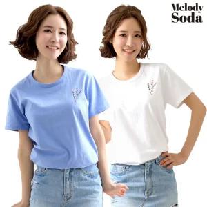 PINK by SECRET 반팔티 플라워 티셔츠 자수티 순면 20수 예쁜티셔츠 일상복