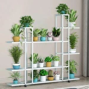 세련된 철제 선반 식물 진열대 거치대 화분 정리 업소용 다육이 6단 화이트 메시