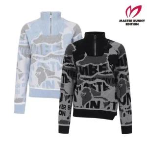 MASTER BUNNY 여성 카모 패턴 하이넥 하프 집업 방풍 니트 21-E4SR610