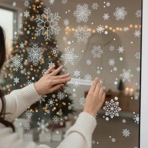 4장세트 크리스마스 눈꽃 창문 스티커 유리 비접착 정전기 파티 데코 장식 시트지