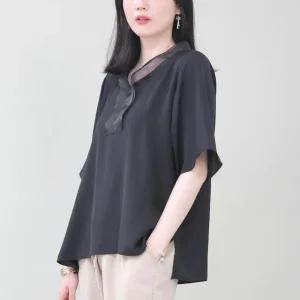 애비뉴투지 엄마옷 오간자 시스루 러플 카라 여름 반팔 정장 블라우스 B07442