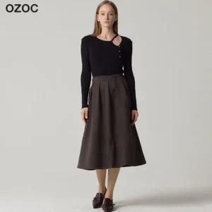 [오조크(OZOC)] 앞단추포인트 플란넬 스커트 (택가격 89000원)