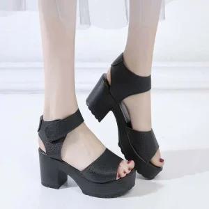 2컬러 스트랩 발편한 키높이 패션 통굽샌들