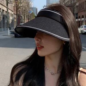 여성용 라탄 버킷햇 벙거지 밀짚 햇빛차단 가리개 모자 여름모자