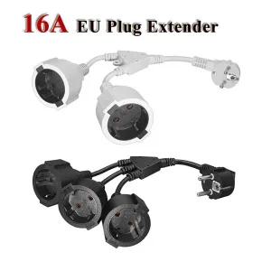 16A EU 플러그 전원 코드 1-23선 분배기 유럽 표준 Y자형 연장 케이블 원형 남성-여성 연결선