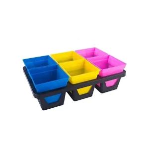 고품질 미니 컬러 화분 받침대 화분컵 사각 6칸 세트 홈가드닝 테라스 거실 조경 WFHPF6L