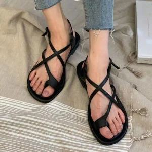 스트랩 샌들 엄지 쪼리 엑스 스트랩 낮은굽 여름신발 (WC61C9C)