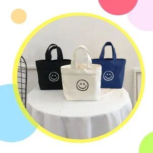 귀여운 스마일 레터링 미니 에코백 캔버스백 토트백 (WC61C0D)