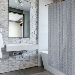 체크 소 샤워 커튼 헤링본