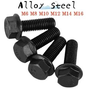 1-10pcs M6-M16 플랜지 외부 육각형 헤드 10.9 등급 고강도 합금강 검정색 외부 육각형 플랜지 전체 나사
