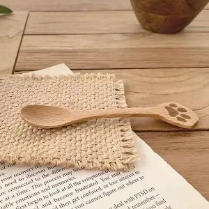 디저트용 원목 스푼 고양이 발 디자인 숟가락 수제 디저트