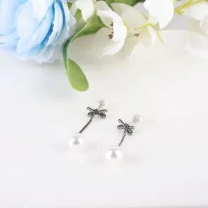 [콩심팥심]시후주얼리 블랙 리본 진주 드롭 귀걸이 EC559E 드레스귀걸이