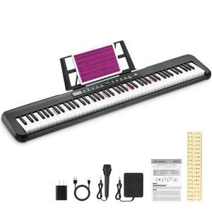 RIVVTA 88 키 라이트업 키보드 피아노 속도 감지 키 200톤 리듬 80 데모 휴대용 전동 키보드 스티커 지속 페달 블랙