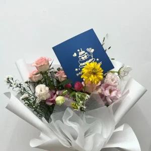 생일 축하 케이크 팝업카드 블루 컬러 기념일 카드 디자인