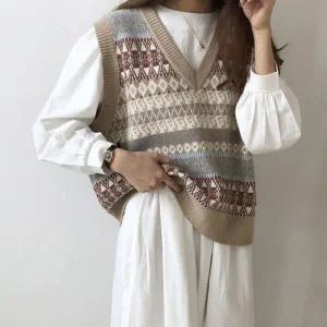 [콩심팥심]여성니트조끼 니트조끼 패턴 여성조끼 여자니트베