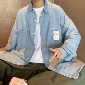 남성 데님 루즈핏 와이셔츠 봄가을 빈티지룩 청남방 (WFFWR1X)
