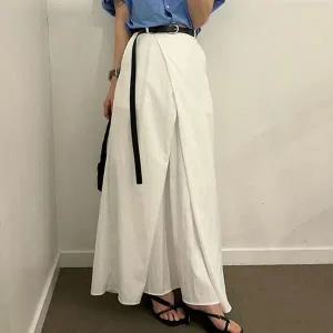 [하프클럽/]H 여성 시크 사선 랩패턴 뒷밴딩 롱스커트