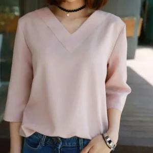 [하프클럽/]브이넥 셔츠 데일리 여름 베이직 블라우스