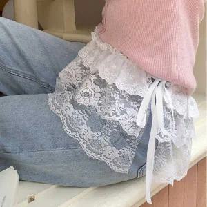 [하프클럽/]레이어드 레이스 밑단 프릴 랩스커트 데일리룩