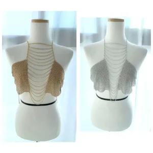 [라일리여성언더웨어] Rly 큐빅 체인 연결 홀터넥 오픈 톱 나시