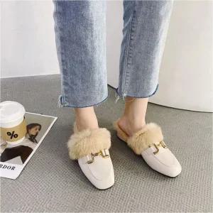 [라일리] Rly 여성 인조 토끼털 블로퍼 퍼 뮬 정장 털슬리퍼