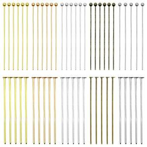 보석 제작을 위한 1000개의 다양한 헤드 핀 세트, 500개의 볼 핀과 플랫 핀, DIY 공예용 비딩 핀(35mm, 5가지 색상) 포함