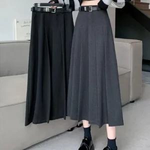 [라일리여성의류] Rly 여성 하이웨스트 주름 플리츠 롱 스커트 벨트세트