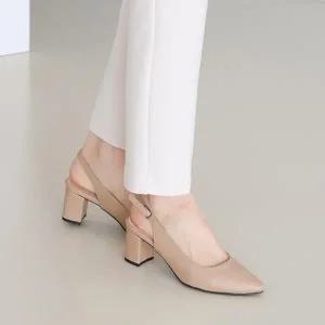 구두 키높이 여성화 토오픈 베이직 미들힐 슬링백 (WE8328D)