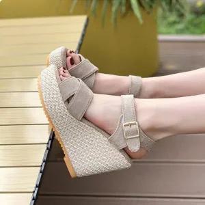 여성 스트랩샌들 가을 슬리퍼 플랫 여자샌들 웨지 힐 (WE8345A)