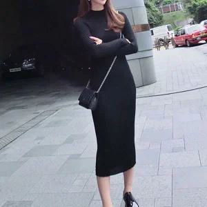 [하프클럽/]겨울원피스 골지 슬림핏 파티룩 원피스 니트 타이트 롱 강조 라