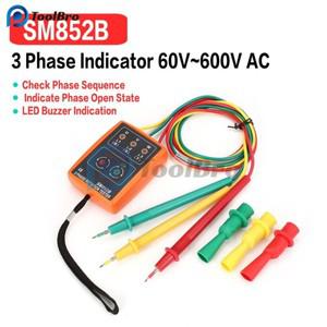 SM852B 디지털 위상 시퀀스 측정기 3 상 테스터 AC 표시기 감지기 LED 부저 60V-600V 전압