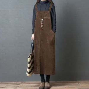 [하프클럽/]데님 올더스타일 모조에스핀 루즈핏 멜빵 코듀로이 원피스