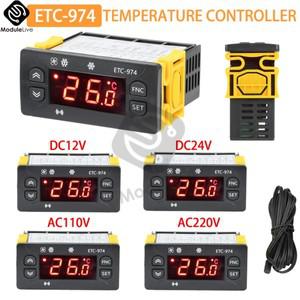 ETC-974 온도 컨트롤러 냉장고 해동 가열 제어 조절기 듀얼 NTC 센서 DC12V/24V AC110V/220V