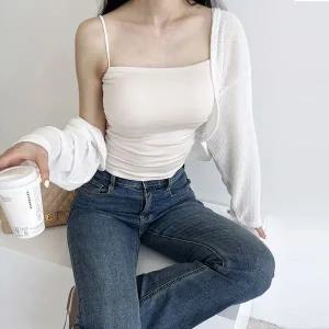 [하프클럽/]여자 캡내장 셔링 크롭 끈 나시티 DJW-TS5-SGSST600-화이트