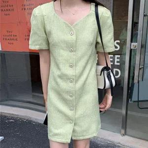 [하프클럽/]여자 메탈 버튼 반팔 미니 원피스 JSW-OPS-SP0000CCY-연그린