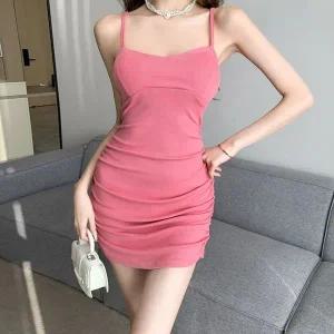 [하프클럽/]여자 셔링 서스펜더 핑크 미니원피스 JSW-OPS-SP0000CRD-핑크