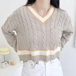 [하프클럽/]여자 브이넥 꽈배기 크롭 니트 티셔츠 DJW-KNA-SCAT1001-민트