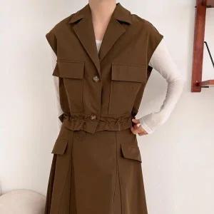 [하프클럽/]여성 드로우코드 면원단 세일러카라 박스 조끼