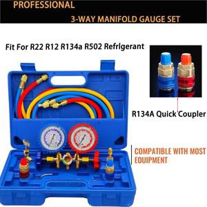 1세트 도구 키트 자동차 에어컨 압력 매니폴드 게이지 호스 어댑터 R12 R22 R134a R502 냉매