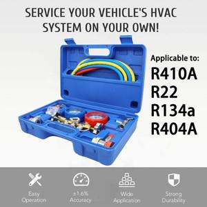 냉매용 AC 매니폴드 계량기 키트 3 방향 프레온 충전 R410A R22 R134a