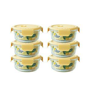 레몬 크림 스팀홀 오븐글라스 원형 400ml 6개세트 냉동밥 유리 밀폐용기 반찬통