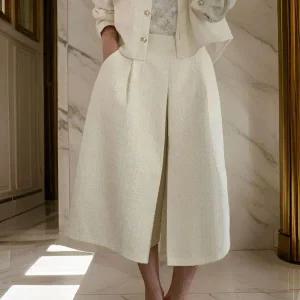 [하프클럽/]여자 치마바지 와이드 트위드 핀턱 롱스커트