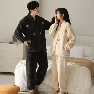 곰돌이 겨울 커플잠옷 극세사 수면잠옷 세트 빅사이즈