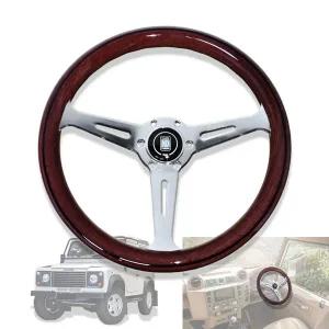 호환  랜드로버 디펜더용 목재 스티어링 휠 350mm 클래식 스포츠 스티어링 휠 복사