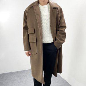 [엠클로] 남자 오버핏 겨울 안감 퀄팅 발마칸 울 롱코트 2컬러