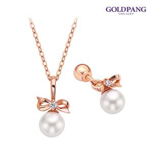 [골드팡] 18k 리본진주 2종 세트 (목걸이+피어싱)
