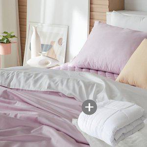 [SDECO]60수사틴 순면이불커버베개세트 이불솜K킹 핑크투톤