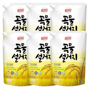 애경 트리오 곡물설거지 주방세제 리필 1.2L 6개 우리밀 우리현미(쌀겨)
