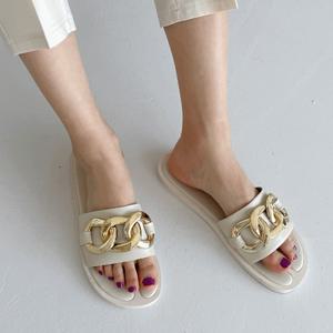 [기타]발편한 말랑 고무창 골드장식 체인 쿠션 슬리퍼