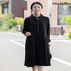 [모슬린]엄마옷 브로치플리츠 긴팔원피스 208FGH161 마담중년여성빅사이즈50대60대